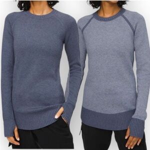 Lululemon Still Lotus Sweater Reversible Heathered Code Blue Ice Cap Crew Neck